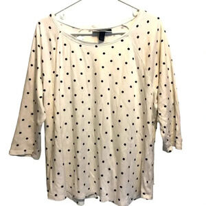 Karen Scott White Black Poker Dots Stretch Casual Women Shirt size L